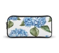 ERSTSNCK Cute Aesthetic Pencil Case - Blue Hydrangea Pattern Double Zipper Pen Bag for Women Big Capacity Pencil Pouch, Portable Makeup & Stationery Organizer for Office Travel