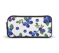 ERSTSNCK Cute Aesthetic Pencil Case - Blueberries with Leaves Double Zipper Pen Bag for Women Big Capacity Pencil Pouch, Portable Makeup & Stationery Organizer for Office Travel