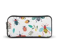 ERSTSNCK Cute Aesthetic Pencil Case - Bright Insect Pattern Double Zipper Pen Bag for Women Big Capacity Pencil Pouch, Portable Makeup & Stationery Organizer for Office Travel