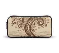 ERSTSNCK Cute Aesthetic Pencil Case - Brown Pattern Tree Double Zipper Pen Bag for Women Big Capacity Pencil Pouch, Portable Makeup & Stationery Organizer for Office Travel