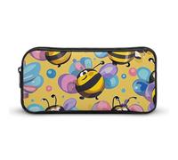 ERSTSNCK Cute Aesthetic Pencil Case - Cartoon Bee Pattern Double Zipper Pen Bag for Women Big Capacity Pencil Pouch, Portable Makeup & Stationery Organizer for Office Travel