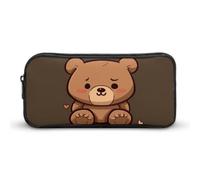 ERSTSNCK Cute Aesthetic Pencil Case - Cartoon Brown Cute Bear Double Zipper Pen Bag for Women Big Capacity Pencil Pouch, Portable Makeup & Stationery Organizer for Office Travel