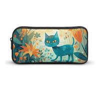 ERSTSNCK Cute Aesthetic Pencil Case - Cat And Flower Double Zipper Pen Bag for Women Big Capacity Pencil Pouch, Portable Makeup & Stationery Organizer for Office Travel