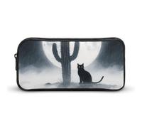 ERSTSNCK Cute Aesthetic Pencil Case - Cat Cactus Double Zipper Pen Bag for Women Big Capacity Pencil Pouch, Portable Makeup & Stationery Organizer for Office Travel