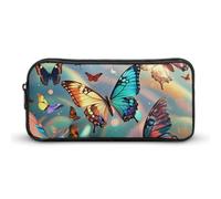 ERSTSNCK Cute Aesthetic Pencil Case - Color Butterfly Background Double Zipper Pen Bag for Women Big Capacity Pencil Pouch, Portable Makeup & Stationery Organizer for Office Travel