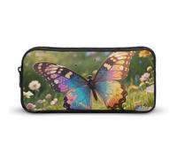 ERSTSNCK Cute Aesthetic Pencil Case - Colorful Butterfly Double Zipper Pen Bag for Women Big Capacity Pencil Pouch, Portable Makeup & Stationery Organizer for Office Travel