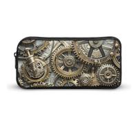 ERSTSNCK Cute Aesthetic Pencil Case - Cool Steampunk Gears Double Zipper Pen Bag for Women Big Capacity Pencil Pouch, Portable Makeup & Stationery Organizer for Office Travel