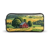 ERSTSNCK Cute Aesthetic Pencil Case - Country Farm Double Zipper Pen Bag for Women Big Capacity Pencil Pouch, Portable Makeup & Stationery Organizer for Office Travel