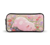 ERSTSNCK Cute Aesthetic Pencil Case - Cute Pig Double Zipper Pen Bag for Women Big Capacity Pencil Pouch, Portable Makeup & Stationery Organizer for Office Travel