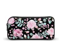 ERSTSNCK Cute Aesthetic Pencil Case - Cute Pink Rose Mix Leopard Double Zipper Pen Bag for Women Big Capacity Pencil Pouch, Portable Makeup & Stationery Organizer for Office Travel
