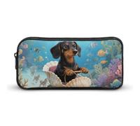 ERSTSNCK Cute Aesthetic Pencil Case - Dachshund in Shell Double Zipper Pen Bag for Women Big Capacity Pencil Pouch, Portable Makeup & Stationery Organizer for Office Travel