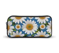ERSTSNCK Cute Aesthetic Pencil Case - Daisy Flower Pattern Double Zipper Pen Bag for Women Big Capacity Pencil Pouch, Portable Makeup & Stationery Organizer for Office Travel
