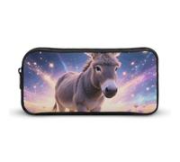 ERSTSNCK Cute Aesthetic Pencil Case - Donkey in Magic Blooms Double Zipper Pen Bag for Women Big Capacity Pencil Pouch, Portable Makeup & Stationery Organizer for Office Travel