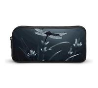 ERSTSNCK Cute Aesthetic Pencil Case - Dragonfly Silhouette Double Zipper Pen Bag for Women Big Capacity Pencil Pouch, Portable Makeup & Stationery Organizer for Office Travel