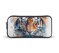 ERSTSNCK Cute Aesthetic Pencil Case - Draw A Tiger Face Double Zipper Pen Bag for Women Big Capacity Pencil Pouch, Portable Makeup & Stationery Organizer for Office Travel
