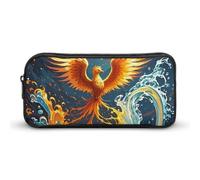 ERSTSNCK Cute Aesthetic Pencil Case - Fire And Water Phoenix Double Zipper Pen Bag for Women Big Capacity Pencil Pouch, Portable Makeup & Stationery Organizer for Office Travel