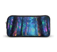 ERSTSNCK Cute Aesthetic Pencil Case - Fluorescent Forest Double Zipper Pen Bag for Women Big Capacity Pencil Pouch, Portable Makeup & Stationery Organizer for Office Travel