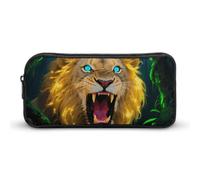 ERSTSNCK Cute Aesthetic Pencil Case - Fluorescent Lion Double Zipper Pen Bag for Women Big Capacity Pencil Pouch, Portable Makeup & Stationery Organizer for Office Travel