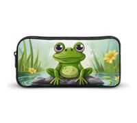 ERSTSNCK Cute Aesthetic Pencil Case - Frog In A Pond Double Zipper Pen Bag for Women Big Capacity Pencil Pouch, Portable Makeup & Stationery Organizer for Office Travel