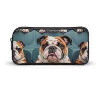 ERSTSNCK Cute Aesthetic Pencil Case - Funny English Bulldog Double Zipper Pen Bag for Women Big Capacity Pencil Pouch, Portable Makeup & Stationery Organizer for Office Travel