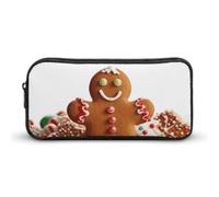 ERSTSNCK Cute Aesthetic Pencil Case - Gingerbread Man Candy Double Zipper Pen Bag for Women Big Capacity Pencil Pouch, Portable Makeup & Stationery Organizer for Office Travel