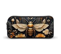 ERSTSNCK Cute Aesthetic Pencil Case - Golden Bee Double Zipper Pen Bag for Women Big Capacity Pencil Pouch, Portable Makeup & Stationery Organizer for Office Travel