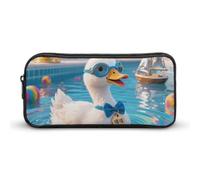 ERSTSNCK Cute Aesthetic Pencil Case - Goose Pool Grace Double Zipper Pen Bag for Women Big Capacity Pencil Pouch, Portable Makeup & Stationery Organizer for Office Travel