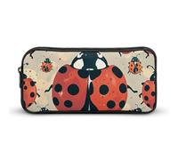 ERSTSNCK Cute Aesthetic Pencil Case - Ladybugs Pattern Infinite Speckled Double Zipper Pen Bag for Women Big Capacity Pencil Pouch, Portable Makeup & Stationery Organizer for Office Travel