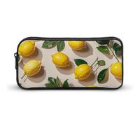 ERSTSNCK Cute Aesthetic Pencil Case - Lemon Pattern Double Zipper Pen Bag for Women Big Capacity Pencil Pouch, Portable Makeup & Stationery Organizer for Office Travel