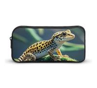 ERSTSNCK Cute Aesthetic Pencil Case - Leopard Little Gecko Double Zipper Pen Bag for Women Big Capacity Pencil Pouch, Portable Makeup & Stationery Organizer for Office Travel