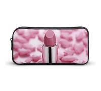 ERSTSNCK Cute Aesthetic Pencil Case - Lipstick Pattern Double Zipper Pen Bag for Women Big Capacity Pencil Pouch, Portable Makeup & Stationery Organizer for Office Travel
