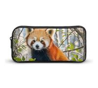 ERSTSNCK Cute Aesthetic Pencil Case - Little Red Panda Double Zipper Pen Bag for Women Big Capacity Pencil Pouch, Portable Makeup & Stationery Organizer for Office Travel