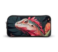 ERSTSNCK Cute Aesthetic Pencil Case - Lizards And Plants Double Zipper Pen Bag for Women Big Capacity Pencil Pouch, Portable Makeup & Stationery Organizer for Office Travel