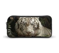 ERSTSNCK Cute Aesthetic Pencil Case - Lying White Tiger Double Zipper Pen Bag for Women Big Capacity Pencil Pouch, Portable Makeup & Stationery Organizer for Office Travel