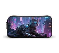 ERSTSNCK Cute Aesthetic Pencil Case - Mechanical Cat Double Zipper Pen Bag for Women Big Capacity Pencil Pouch, Portable Makeup & Stationery Organizer for Office Travel