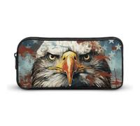 ERSTSNCK Cute Aesthetic Pencil Case - National Flag with Bald Eagle Double Zipper Pen Bag for Women Big Capacity Pencil Pouch, Portable Makeup & Stationery Organizer for Office Travel
