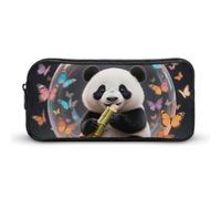 ERSTSNCK Cute Aesthetic Pencil Case - Orange Bubble Windmill Panda Double Zipper Pen Bag for Women Big Capacity Pencil Pouch, Portable Makeup & Stationery Organizer for Office Travel