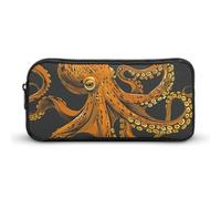ERSTSNCK Cute Aesthetic Pencil Case - Orange Octopus Pattern Double Zipper Pen Bag for Women Big Capacity Pencil Pouch, Portable Makeup & Stationery Organizer for Office Travel