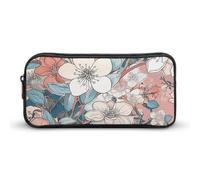 ERSTSNCK Cute Aesthetic Pencil Case - Peach Leafed Flower Double Zipper Pen Bag for Women Big Capacity Pencil Pouch, Portable Makeup & Stationery Organizer for Office Travel