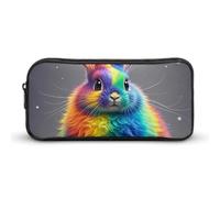 ERSTSNCK Cute Aesthetic Pencil Case - Rainbow Rabbit Double Zipper Pen Bag for Women Big Capacity Pencil Pouch, Portable Makeup & Stationery Organizer for Office Travel