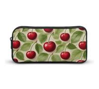 ERSTSNCK Cute Aesthetic Pencil Case - Red Cherry Pattern Double Zipper Pen Bag for Women Big Capacity Pencil Pouch, Portable Makeup & Stationery Organizer for Office Travel