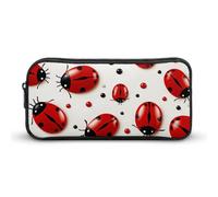 ERSTSNCK Cute Aesthetic Pencil Case - Red Ladybug Double Zipper Pen Bag for Women Big Capacity Pencil Pouch, Portable Makeup & Stationery Organizer for Office Travel