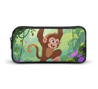 ERSTSNCK Cute Aesthetic Pencil Case - Rhesus Monkey Double Zipper Pen Bag for Women Big Capacity Pencil Pouch, Portable Makeup & Stationery Organizer for Office Travel