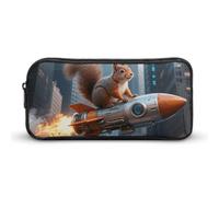 ERSTSNCK Cute Aesthetic Pencil Case - Rocket Squirrel Double Zipper Pen Bag for Women Big Capacity Pencil Pouch, Portable Makeup & Stationery Organizer for Office Travel