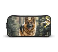 ERSTSNCK Cute Aesthetic Pencil Case - Running German Shepherd Dog Double Zipper Pen Bag for Women Big Capacity Pencil Pouch, Portable Makeup & Stationery Organizer for Office Travel