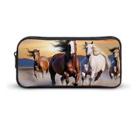 ERSTSNCK Cute Aesthetic Pencil Case - Running Horses Double Zipper Pen Bag for Women Big Capacity Pencil Pouch, Portable Makeup & Stationery Organizer for Office Travel