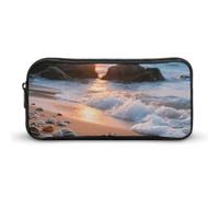 ERSTSNCK Cute Aesthetic Pencil Case - Sea Beach Sunset Double Zipper Pen Bag for Women Big Capacity Pencil Pouch, Portable Makeup & Stationery Organizer for Office Travel