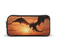 ERSTSNCK Cute Aesthetic Pencil Case - Sea Sunset Flying Dragon Double Zipper Pen Bag for Women Big Capacity Pencil Pouch, Portable Makeup & Stationery Organizer for Office Travel