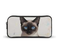 ERSTSNCK Cute Aesthetic Pencil Case - Siamese Cat Art Double Zipper Pen Bag for Women Big Capacity Pencil Pouch, Portable Makeup & Stationery Organizer for Office Travel