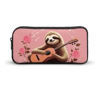 ERSTSNCK Cute Aesthetic Pencil Case - Sloth with Musical Notes on Background Double Zipper Pen Bag for Women Big Capacity Pencil Pouch, Portable Makeup & Stationery Organizer for Office Travel